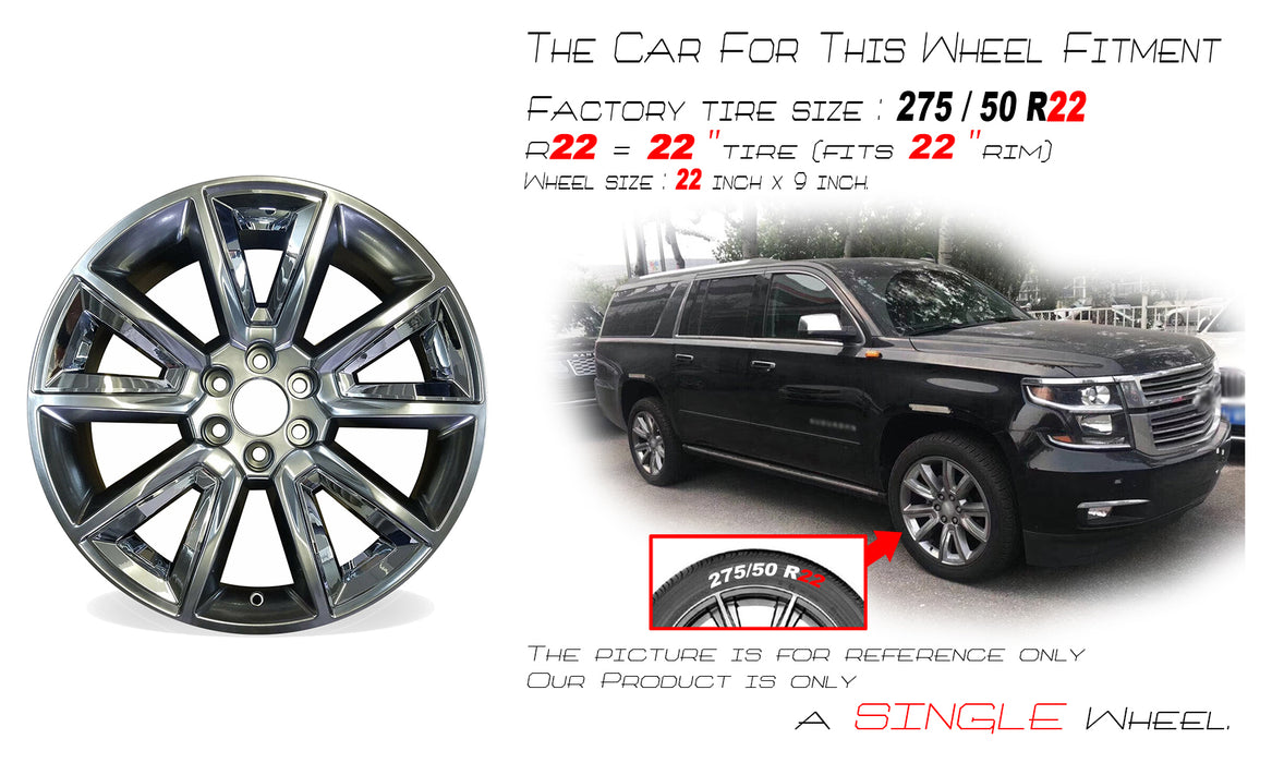 22" New Single Wheel For 2015-2020 Chevy Silverado 1500 Suburban Tahoe Hyper Silver OEM Quality Replacement Rim