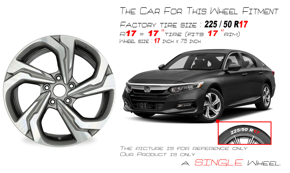 17" New Single 17x7.5 Alloy Wheel For Honda Accord 2018-2021 Machined Grey OEM Quality Replacement Rim