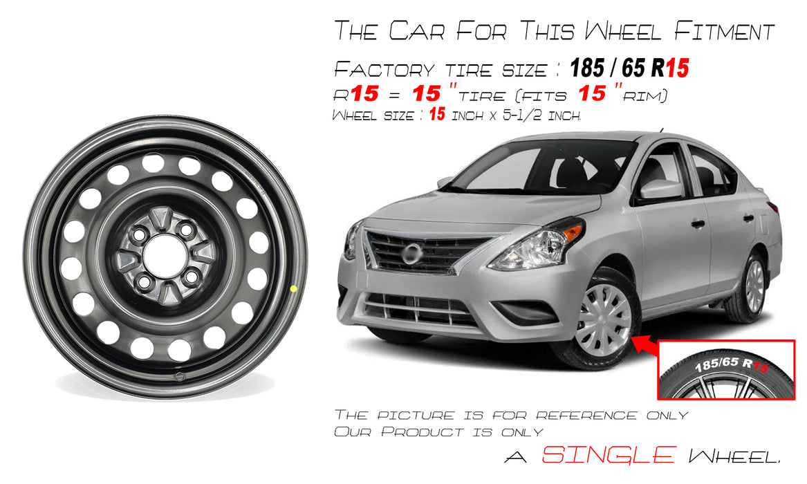 15" Single 15X5.5 Black Steel Wheel For Nissan Versa 2013-2019 OEM Quality Replacement Rim