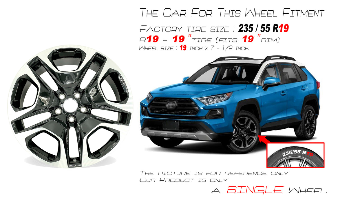 19” NEW Single 19x7.5 Machined Black Wheel for Toyota RAV4 2019-2024 OE Style Replacement Rim