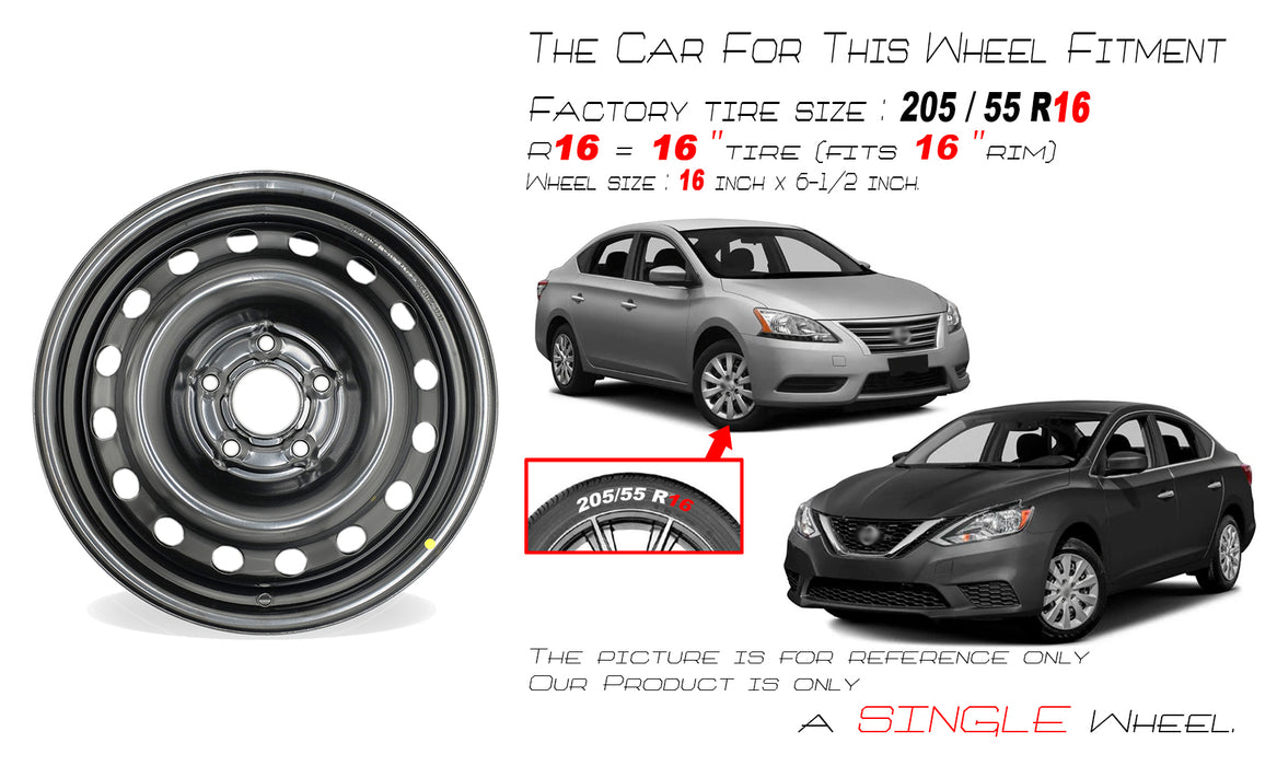 16" Single 16x6.5 Black Steel Wheel For Nissan Sentra 2013-2019 OEM Quality Replacement Rim