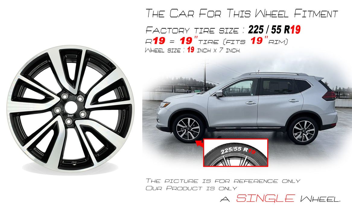 19" Single 19x7 Machined Black Alloy Wheel For Nissan Rogue 2017-2020 OEM Quality Replacement Rim