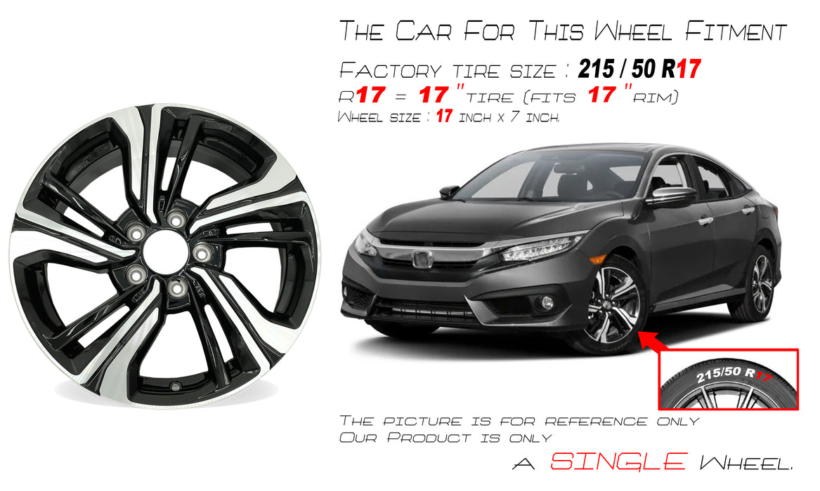 17” NEW Single 17X7 Machined Black Wheel for Honda Civic 2016-2021 OE Style Replacement Rim