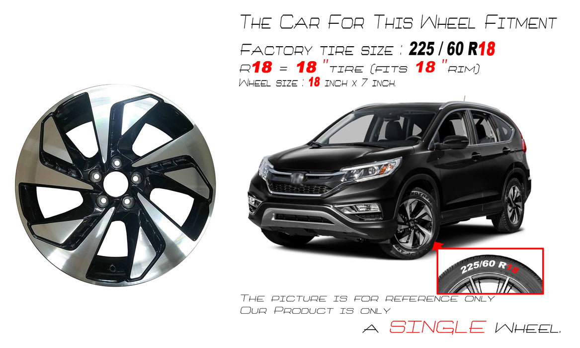 Brand New Single 18" 18x7 Alloy Wheel for Honda CR-V 2015 2016 Machined Black OEM Quality Replacement Rim