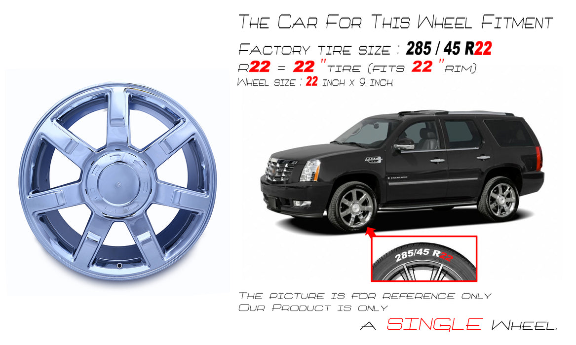 22" Brand New Single 22x9 Chrome Alloy Wheel for 2007-2014 Cadillac Escalade ESV EXT OEM Quality Replacement Rim