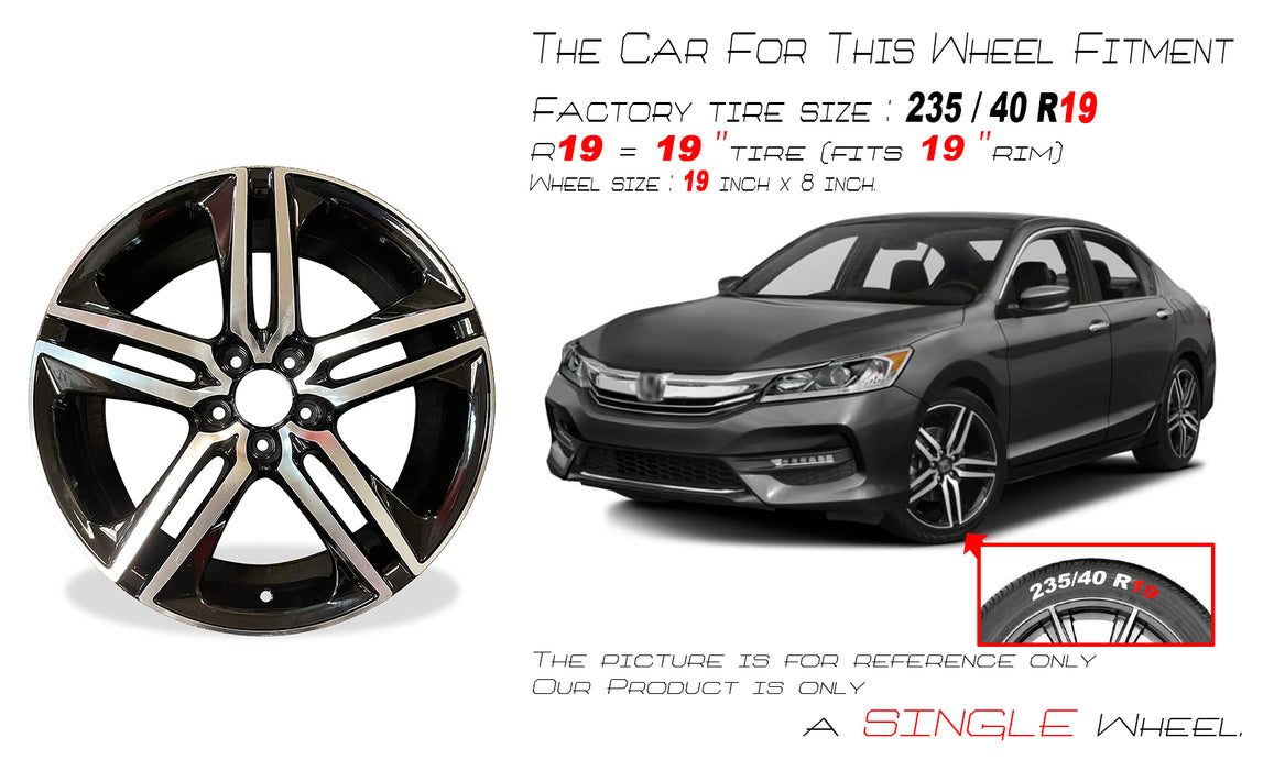 19" Brand New Single 19x8 5 spoke Alloy Wheel for HONDA ACCORD 2016 2017 Machined Black OEM Quality Replacement Rim