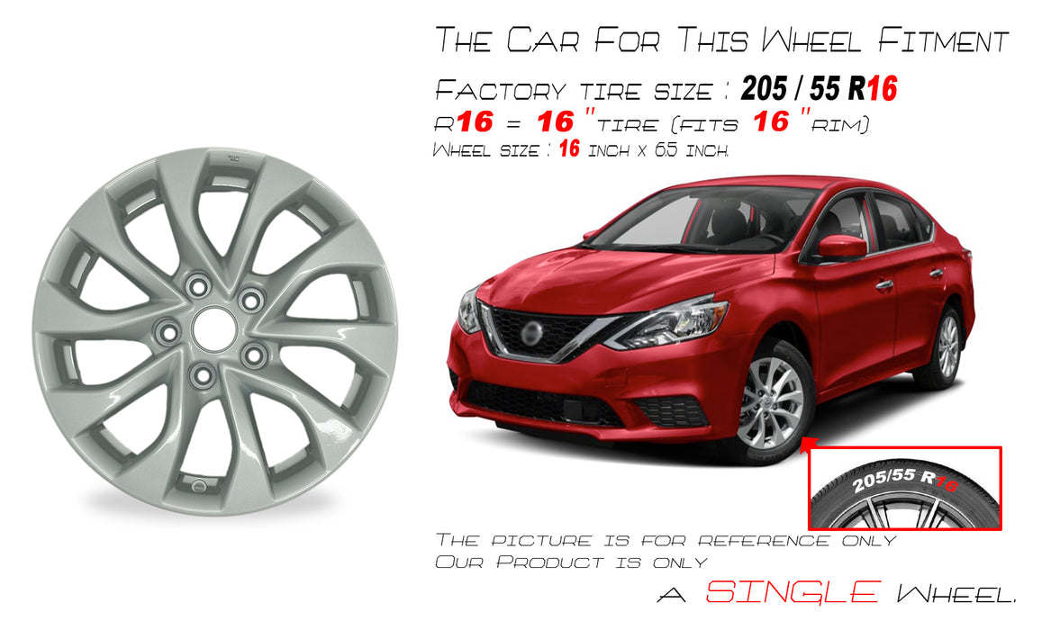 16" New Single 16X6.5 Alloy Wheel for Nissan Sentra 2016-2019 SILVER OEM Quality Replacement Rim