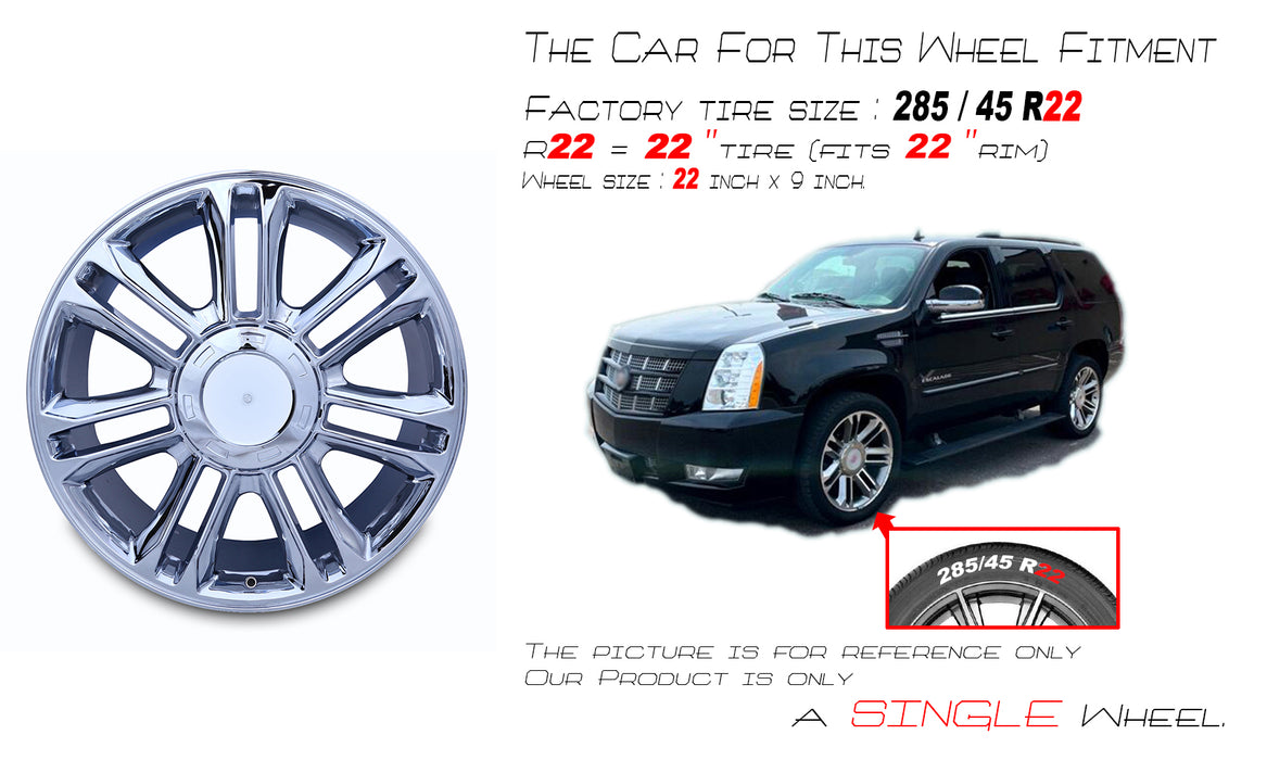 22" 22x9 Brand New Single Alloy Wheel for Cadillac Escalade ESV EXT 2007-2014 CHROME OEM Quality Replacement Rim