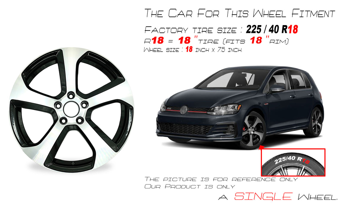 For Volkswagen Golf GTI New Single OEM Design Wheel 18" 18x7.5 2014-2020 Machined Black Replacement Rim