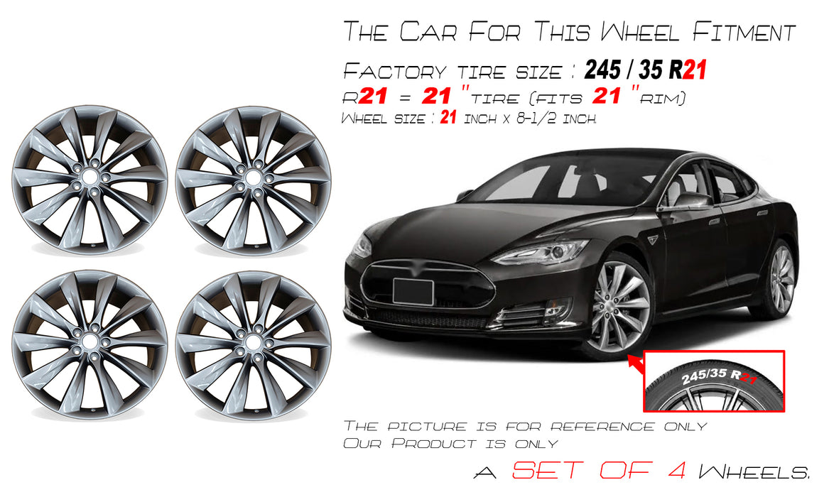 21" Set of 4 21x8.5 Charcoal Alloy Front and Rear Wheels For Tesla Model S 2012-2017 OEM Quality Replacement Rim 98727 6005868