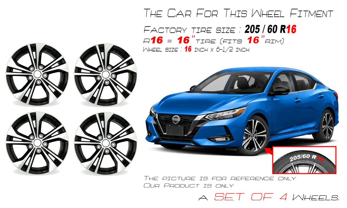 16" Set of 4 16x6.5 Machined Black Alloy Wheels For Nissan Sentra 2020-2022 OEM Quality Replacement Rim