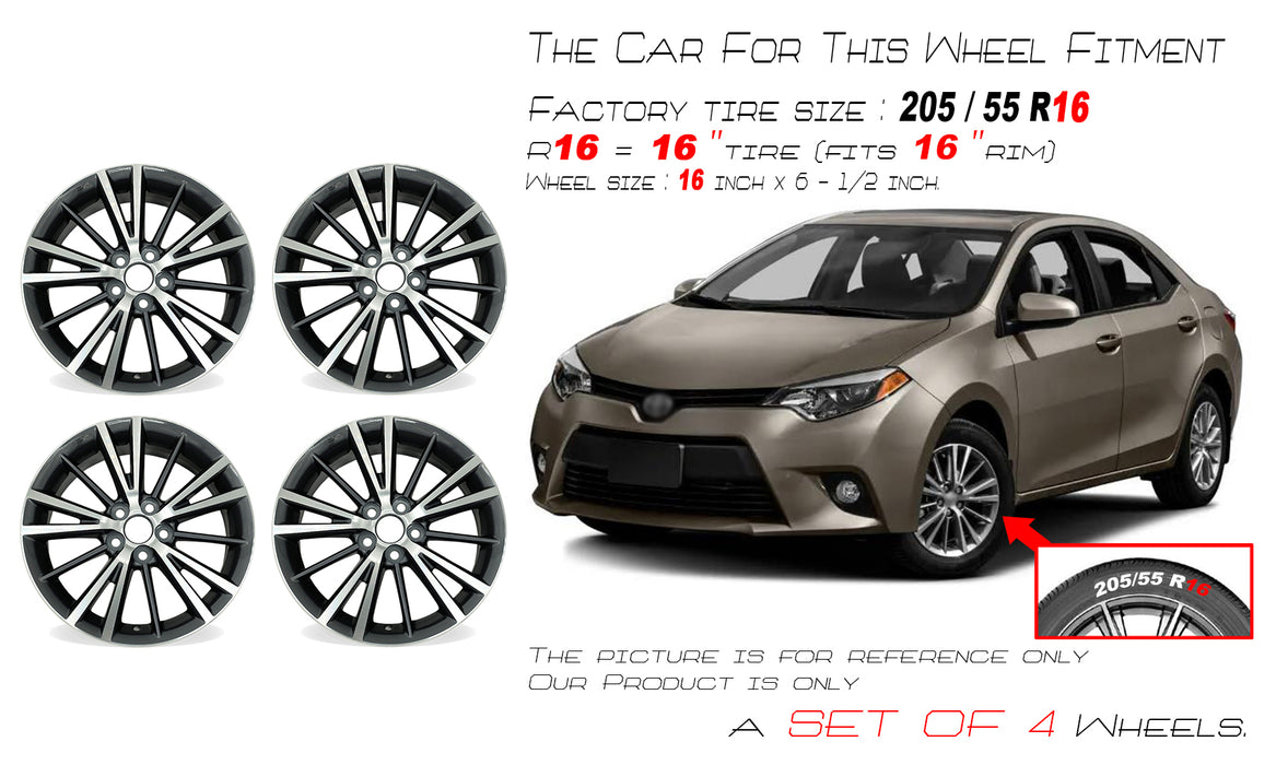 16" Set of 4 16X6.5  Machined GREY Wheels For 2016-2019 Toyota Corolla OEM Quality Replacement Rim