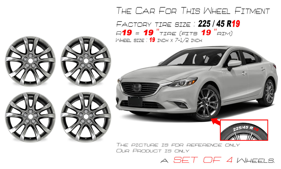 19" 19x7.5 SET OF 4 Alloy Wheels for Mazda 6 2014-2017 Dark Hyper Silver OEM Quality Replacement Rim