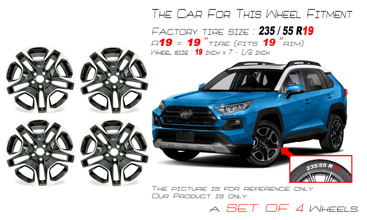 19” Set of 4 19x7.5 Machined Black Wheels for Toyota RAV4 2019-2024 OE Style Replacement Rim