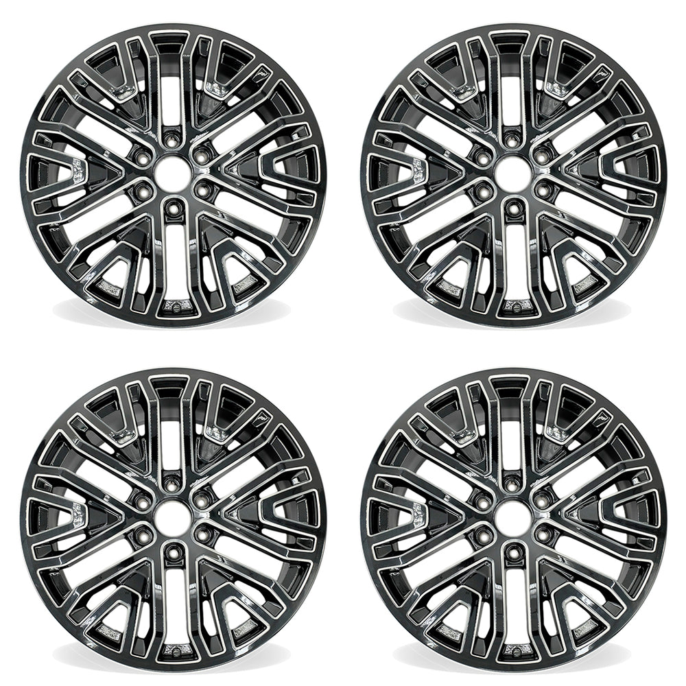 22" 22x9 Set of 4 Machined Black Wheels For Chevy GMC Sierra Denali Silverado Suburban Tahoe Yukon XL 1500 2019-2022 OEM Quality Replacement Rim