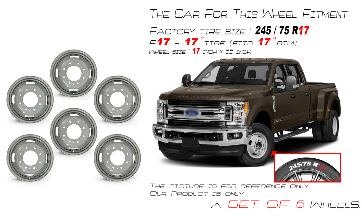 17" Set of 6 New 17x6.5 Dually Steel Wheel for 2005-2025 FORD F350 Super Duty OEM Quality Replacement Rim