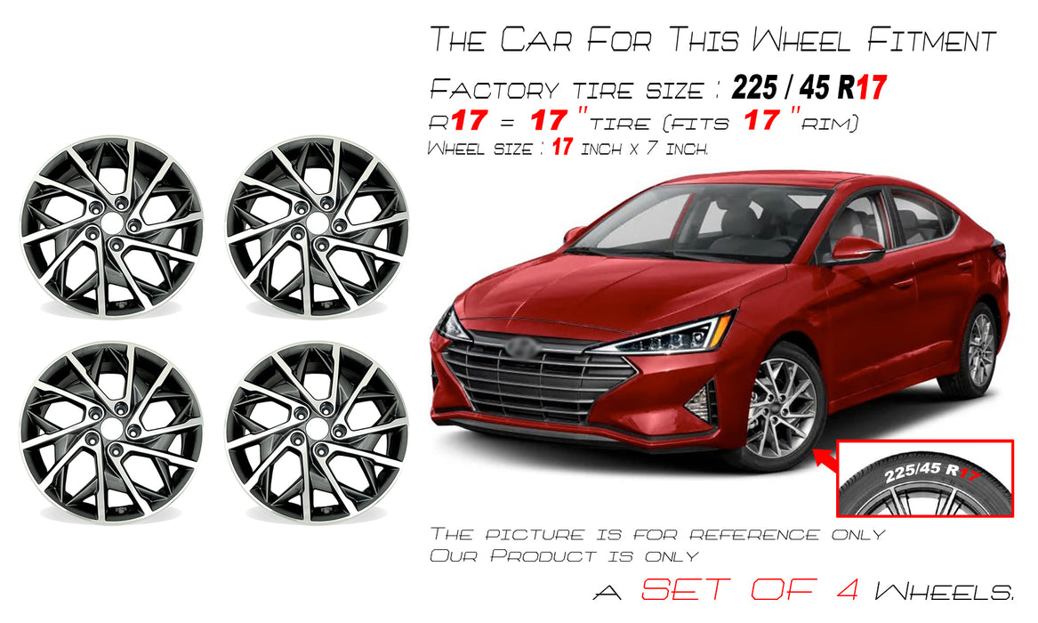 17" 17x7 Set of 4 Machined Grey Alloy Wheels For Hyundai Elantra 2019-2020 OEM Quality Replacement Rim