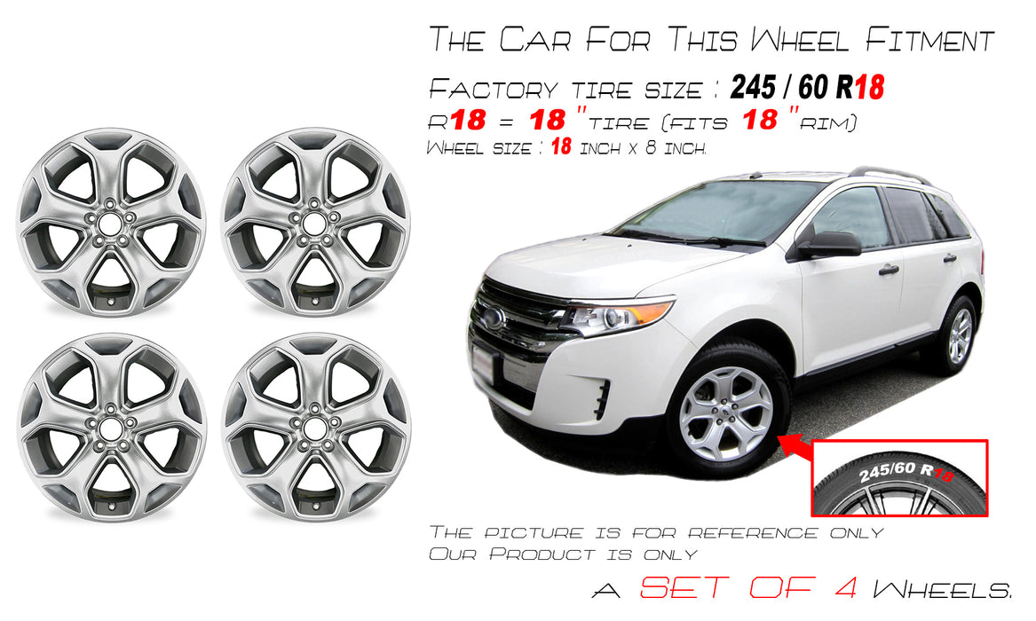 18" SET OF 4 New 18x8 Alloy Wheels For 2011-2014 FORD EDGE SILVER OEM Quality Replacement Rim