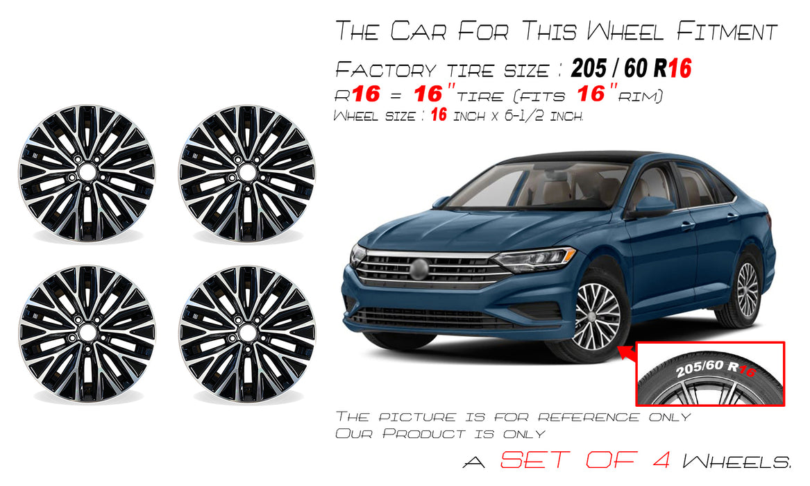 16" SET OF 4 16x6.5 Alloy Wheels For VOLKSWAGEN JETTA 2019-2021 Machined Black OEM Quality Replacement Rim