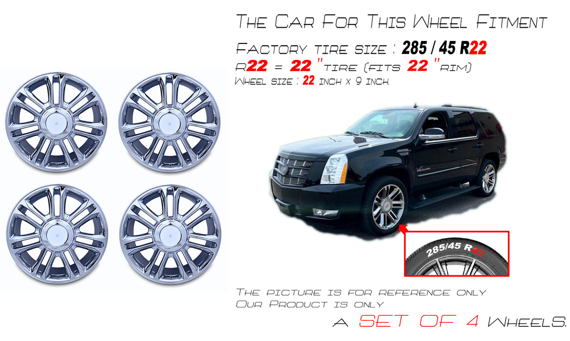 SET OF 4 NEW 22" 22x9 Alloy Wheels for  Cadillac Escalade ESV EXT 2007-2014 CHROME OEM Quality Replacement Rim