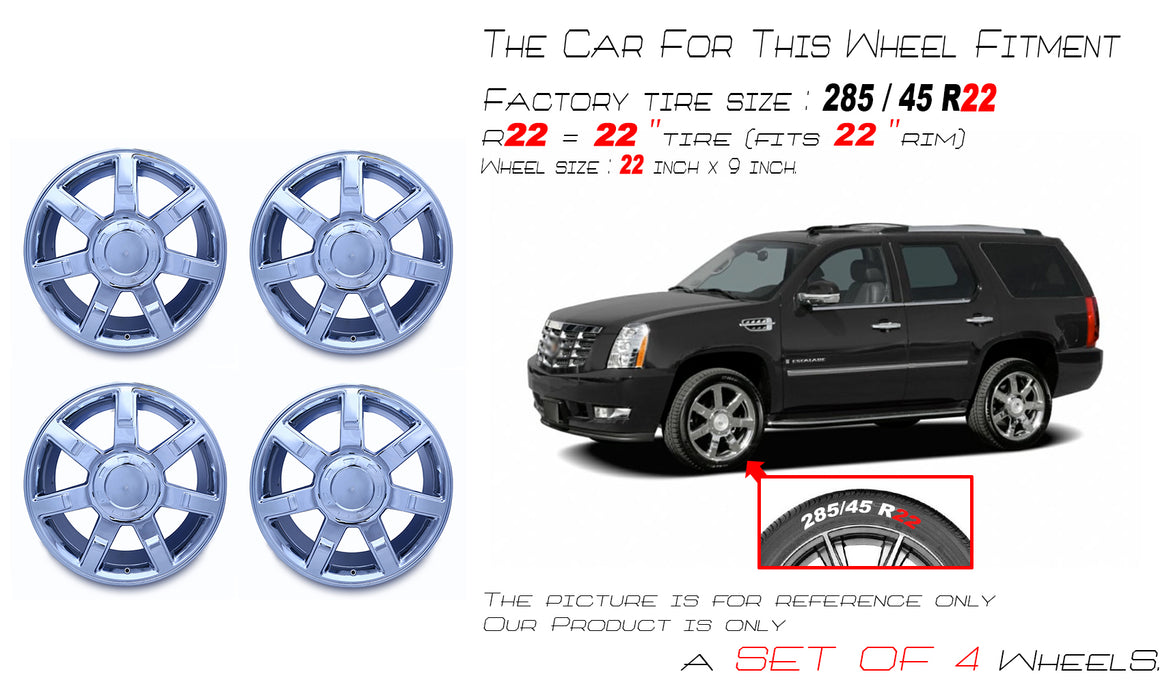 22" Set of 4 Brand New 22x9 Chrome Alloy Wheels for 2007-2014 Cadillac Escalade ESV EXT OEM Quality Replacement Rim