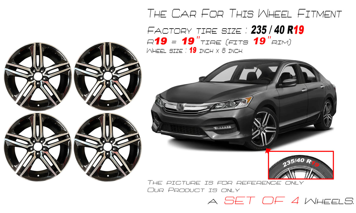 19" Set of 4 Brand New 19x8 5 spoke Alloy Wheels for HONDA ACCORD 2016 2017 Machined Black OEM Quality Replacement Rim