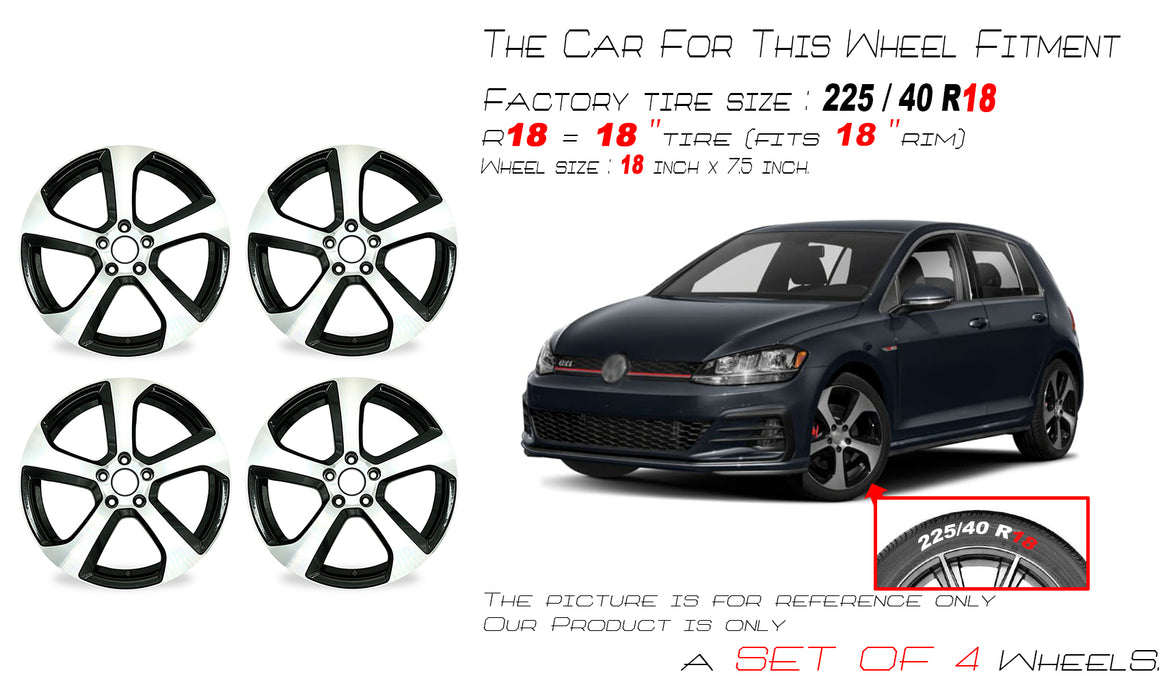 SET OF 4 18" 18x7.5 Alloy Wheels For VOLKSWAGEN GOLF GTI 2014-2020 Machined Black OEM Quality Replacement Rim