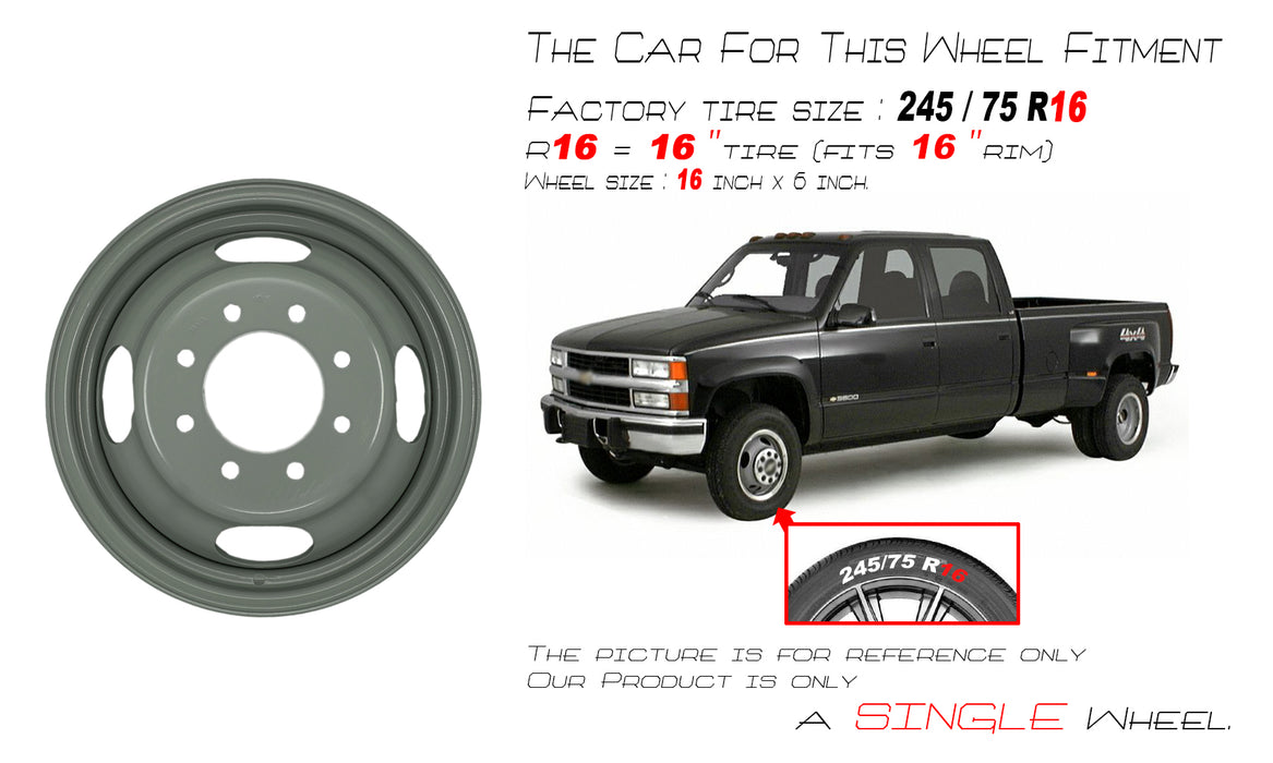 New Single 16" 16x6 Super Duty Dually Wheel for Chevy 30 VAN Express 3500 Pickup GMC Savana 3500 1988-2002 Grey Silver OEM Quality Replacement Rim