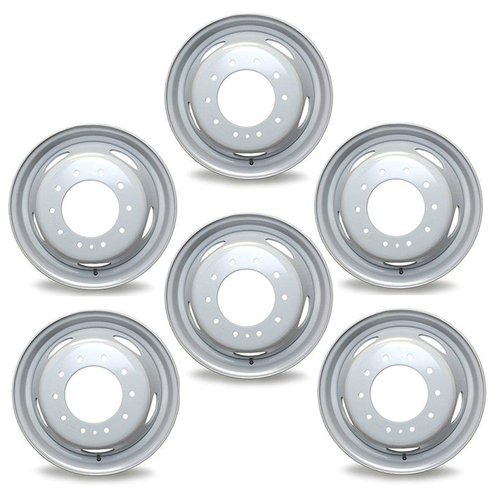 Set of 6 Brand New 19.5" 19.5x6 10 Lug Steel Wheels for Dodge RAM 4500 5500 2008-2023 Super Duty Dually Gray OEM Quality Replacement Rim