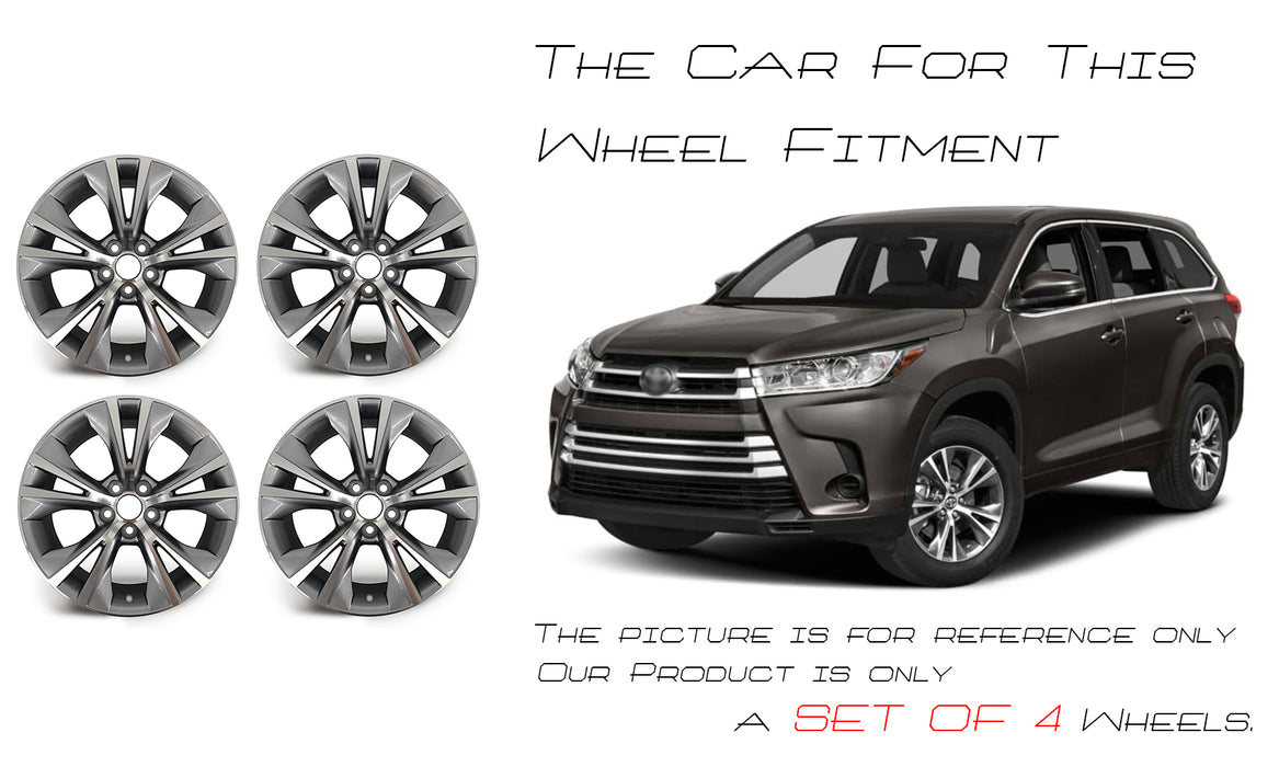 SET OF 4 Brand New 18" 18x7.5 Alloy Wheels For Toyota Hinghlander 2014-2019 Machined Gray OEM Quality Replacement Rim